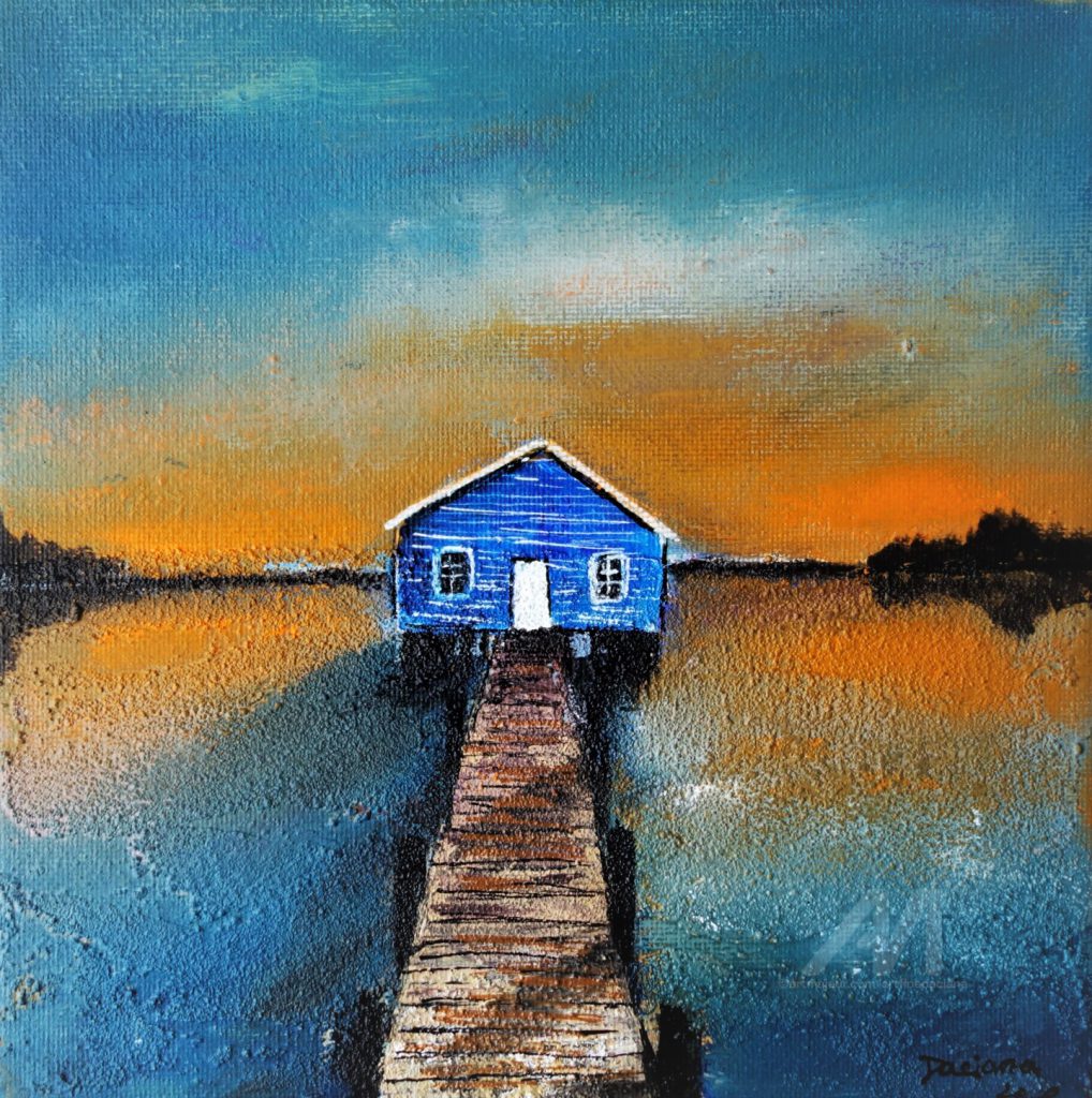 Cabane au coucher de soleil