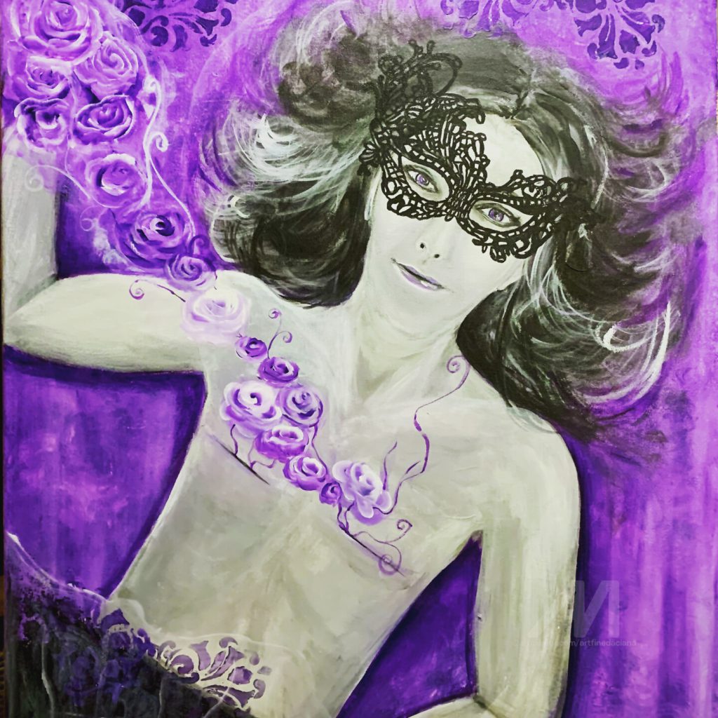 On the bed of purple roses