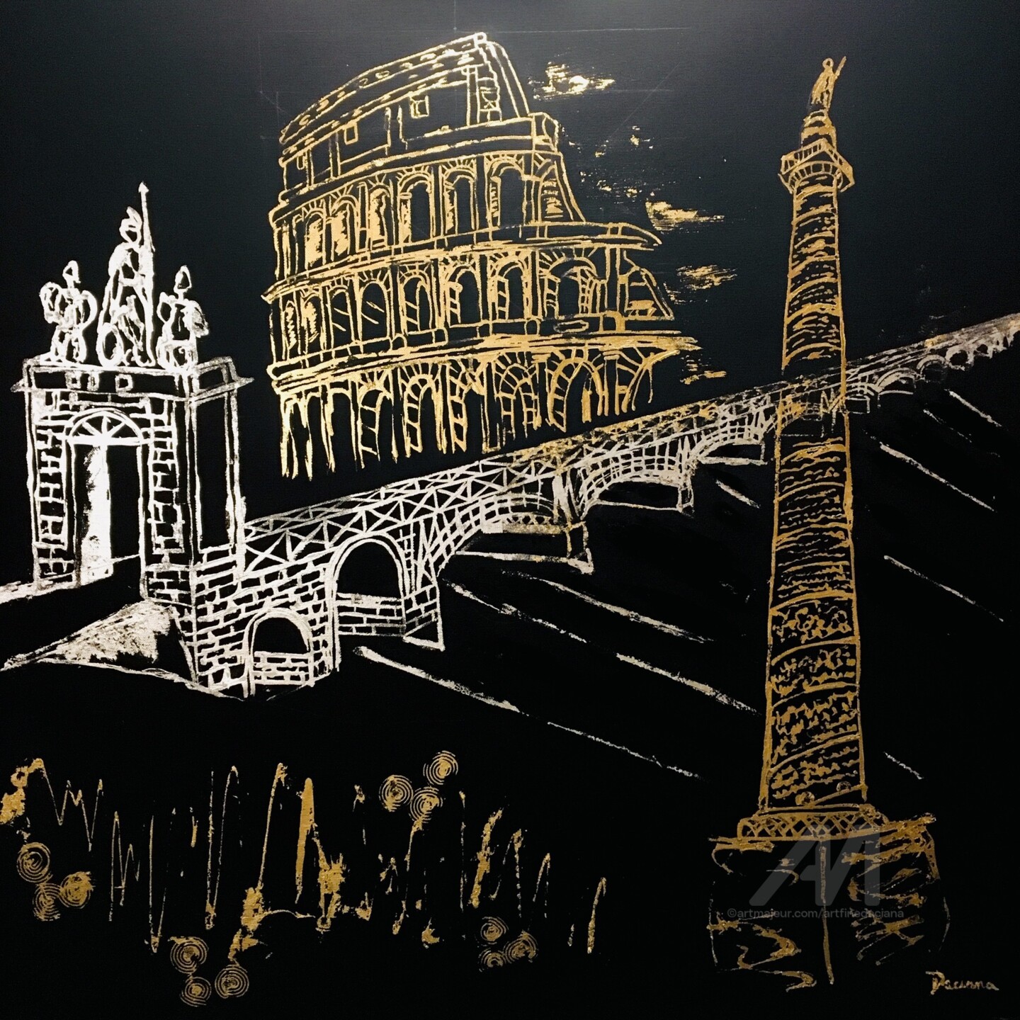 The fall of Dacia (gold and silver leaf)